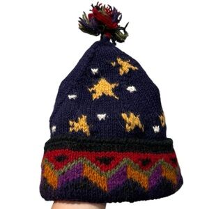 Newari Icelandic Designs 100% Wool Beanie Hat Purple Multi Adult OS Ski Snow